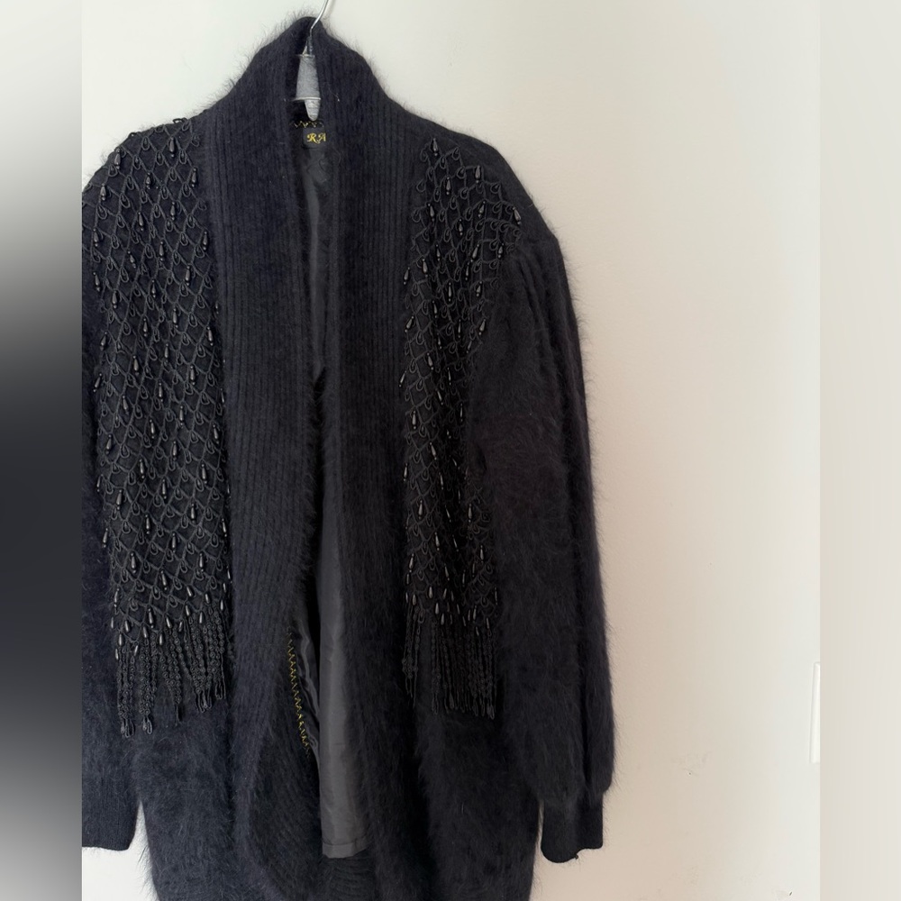 Rafiana Vintage Black Beaded Cardigan